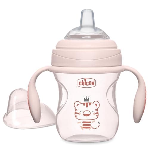 Image of Chicco Transition Sippy Cup for Babies 4+ Months, 7oz Training Cup with Soft Silicone Spout, Easy Grip Removable Handles, Measurement Markings, BPA Free, Blush