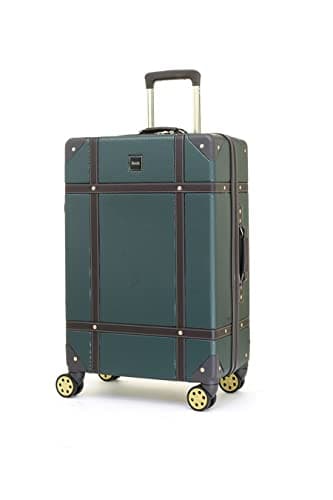 Image of Rock Vintage Medium Hard Shell Hold Suitcase in Emerald Green - Nostalgic Design, Dual 360 Swivel-Wheels, Telescopic Handle, Impact-Resistant Material & TSA Combination Lock - 67 x 41 x 26 cm 4.1KG