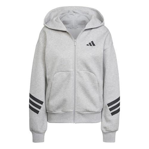 Image of adidas Women's FUTURE ICONS THREE STRIPES FULL ZIP HOODIE, medium grey heather, M