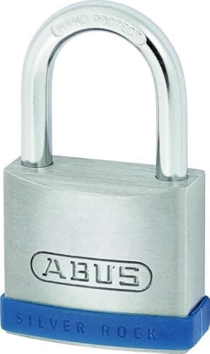 Image of ABUS Silver Rock 5/50 Padlock Made of Solid Zinc with Silicone Protective Frame - Basement Lock and More - ABUS Security Level 7 - Blue/Silver