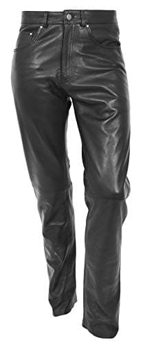 Image of Mens Soft Leather Trousers Straight Leg Regular Fit Black 36