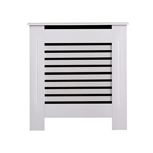 Image of AVC Designs Radiator Cover Modern MDF Wood White Horizontal Slat Living Room Bedroom Hallway Cabinet (Small White)