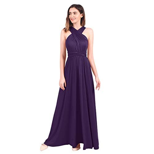 Image of Womens Sexy Convertible Multi Way Wrap Transformer Solid Cocktail Off Shoulder Wedding Bridesmaid Evening Long Maxi Dress Floor Length Bandage Pageant Prom Ball Gowns Deep Purple S