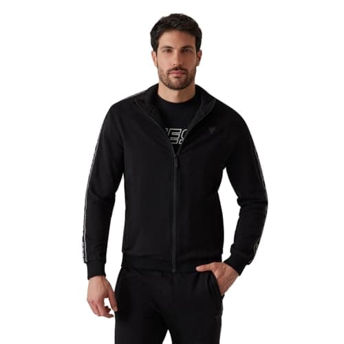 Image of Guess Man Jacket Tracksuit Full Zip New Arlo Sweatshirt Z2YQ12K6ZS1 XL Black jblk Jet Black a996