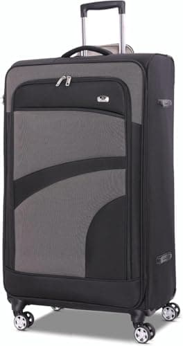 Image of Aerolite Large 30in Lightweight 8 Wheel Eco Friendly Travel Checked Check in Hold Luggage Suitcase with TSA Lock Black Grey