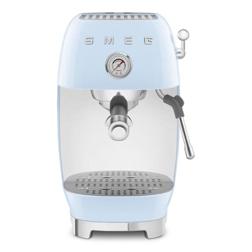 Image of Smeg ECF03PBUK Espresso Coffee Machine with Cold Brew Function, 4 Pre-Set Espresso Settings, 15 Bar Pump, Pastel Blue and Stainless Steel