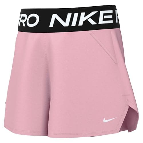 Image of Nike Pro Fleece Dri-FIT Shorts for Big Kids (Girls), Medium (Pink/Medium Pink/Black/White)