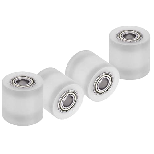 Image of sourcing map 4Pcs PP Nylon Roller Wheel with Bearings, 6mm x 20mm x 20mm(15/64" x 25/32" x 25/32")(ID. x OD. x L), Guiding Wheel Flat Belt Idler (White)