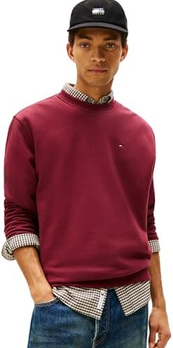 Image of Tommy Jeans Mens Tjm Reg Flag Crew Dm0dm20741 Pullover Sweatshirt, Red (Red Wine), XS UK