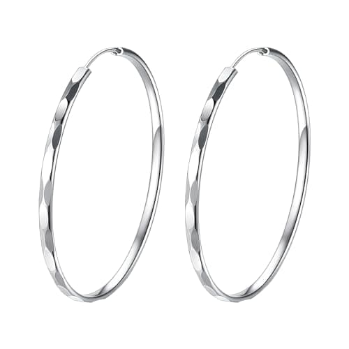 Image of Silver Hoop Earrings for Women 925 Sterling Silver Hypoallergenic Large Hoops Earrings 50mm Big Twist Round Circle Lightweight Hooped Earrings Jewellery Gift for Ladies Girls
