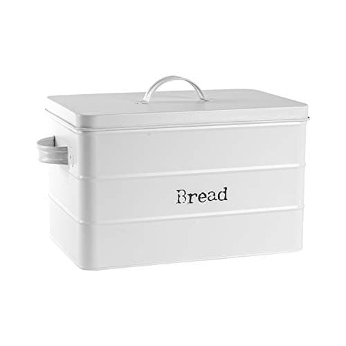 Image of Harbour Housewares Metal Bread Bin - White - Vintage Retro Bread Tin Canister Storage Jar Kitchen Caddy Food Storage Box Container with Tight Fit Lid for Kitchen Organisation & Home Décor