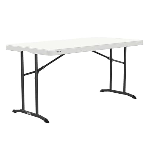 Image of LIFETIME Rectangular Table Folding Legs 152 x 76 x 74 cm, White HDPE Polyethylene Board, Steel Frame, Suitable for Indoor and Outdoor, Easy to Transport and Store (92127)