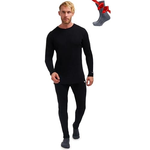 Image of Merino.tech Merino Wool Base Layer Men Set - Merino Thermal Underwear Mens Top and Bottom Lightweight, Midweight, Heavyweight (Large, 250 Black)