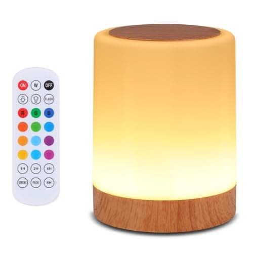 Image of OORUN Touch Bedside Table Lamp,13 RGB Colors & 5 Brightness, USB Rechargeable Desk Lamp, Remote Control Dimmable Night Light with RGB Color Changing,Portable Lamp for Baby, Bedroom, Living Room