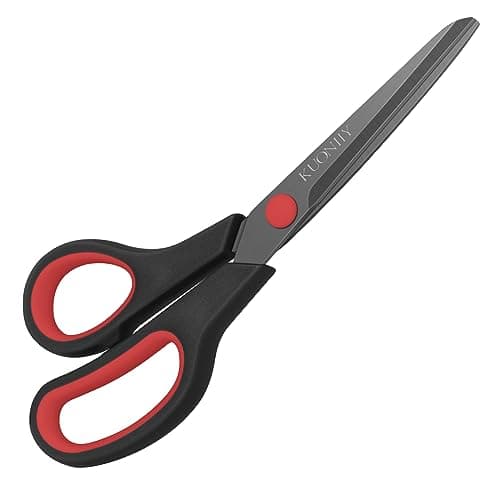Image of KUONIIY Scissors Ultra Sharp Titanium Coating Blades Soft Comfort-Grip Handles Multi-Purpose Scissors, BlackRed, 8 Inch