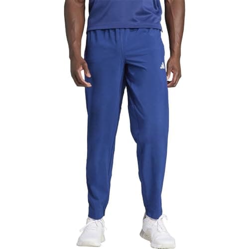 Image of adidas Men's Train Essentials Training Woven Pants, Dark Blue/White, M