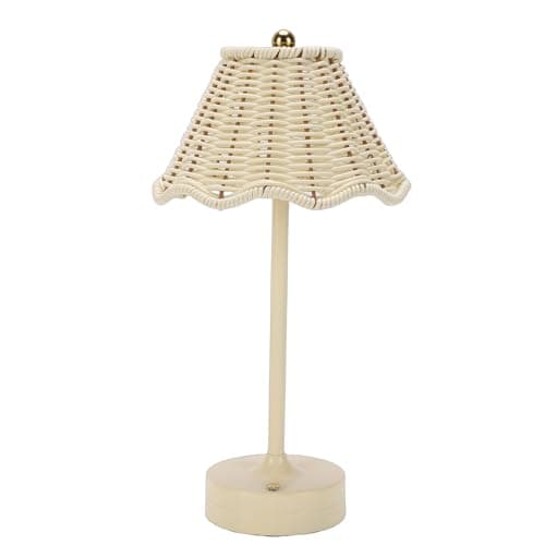 Image of Ausla LED Rattan Table Lamp, Cordless Shade Desk Lamp with 3 Brightness Levels 3000K 4500K 6500K USB C Rechargeable for Bedroom Bedside Reading Decor (White)