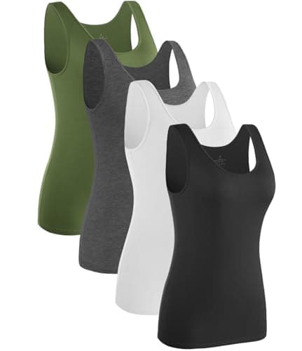 Image of Knuffnee Women Tank Tops Basic Vest Top Sleeveless Cami Undershirt 4 Pack Army Green/Dark Grey/White/Black S