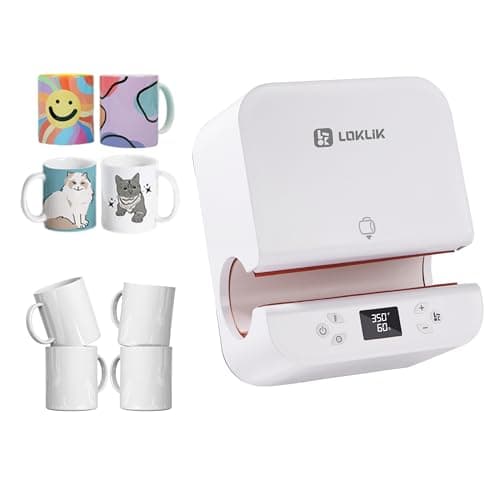 Image of LOKLIK Impress Auto Tumbler Heat Press - Mug Heat Press Machine with 4 Pack Mugs Set & A4 Sublimation Paper, 20 Sheets, 120 GSM - Printmaking Kit, Vinyl Transfer Printing, Auto Shut-Off Craft Printer