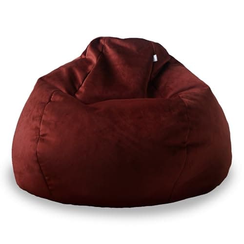 Image of rucomfy Beanbags Velvet Slouchbag Bean Bag - Luxury Plush Living Room or Bedroom Beanbag Chair for Teens and Adults - Premium Home Furniture Seating - D80cm x H110cm (Oxblood, Beanbag Only)