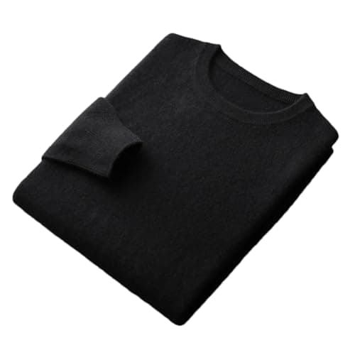 Image of 100% Merino Wool Sweater Mens Crew Neck Pullover Tops Solid Color Seamless Sweater Basic Jumper Black XL