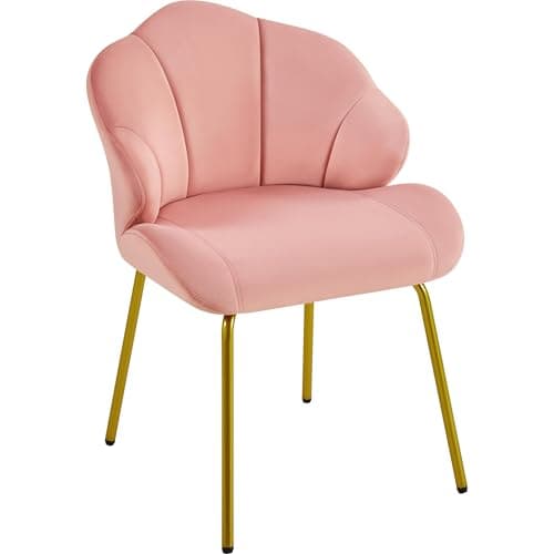 Image of Yaheetech Velvet Armchair, Accent Tub Chair with Metal Legs, Cute Vanity Chair with Shell Shaped Backrest for Living Room/Bedroom/Dressing Table/Office, Pink