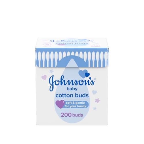 Image of Johnson's Baby Cotton Buds (1 x Pack of 200) Soft & Gentle Ear Buds for Delicate Skin, Made of 100% Pure Cotton and Paper Sticks, Plastic-Free to Clean Delicate Areas, Around Eyes and Outer Ear