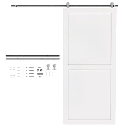 Image of HOMCOM 6FT/180cm Sliding Barn Door Hardware Track Kit, 80kg Heavy Duty Stainless Steel Sliding Door Rail with T Shape Hanger for Single Wooden Door, Fit Over 30mm Thickness, Silver Tone