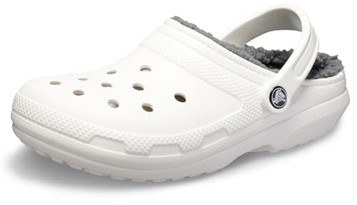 Image of Crocs Classic Unisex Lined Clog, Soft, Fuzzy Liner for Extra Warmth with Slip On Style, in White/Grey Lining, Size M5W6 UK