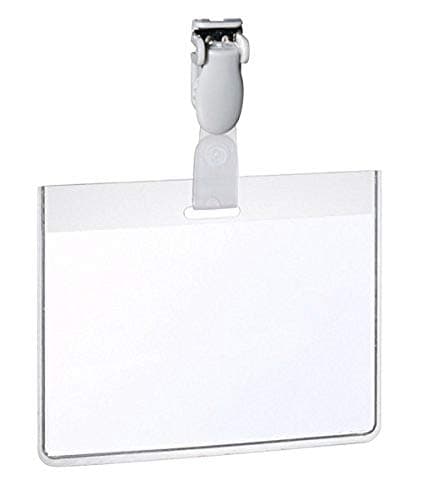 Image of Durable Name Badge 60 x 90 mm with Plastic Clip Transparent | Pack of 25 Badges | Includes Blank Insert Cards | Ideal for Events and Visitor Management