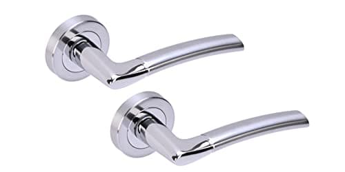 Image of Hunta HANDLEZONE® Neemo Lever On Round Rose Door Handles, Internal Passage Latch Handles, 1 Set - Dual Finish Polished/Satin Chrome