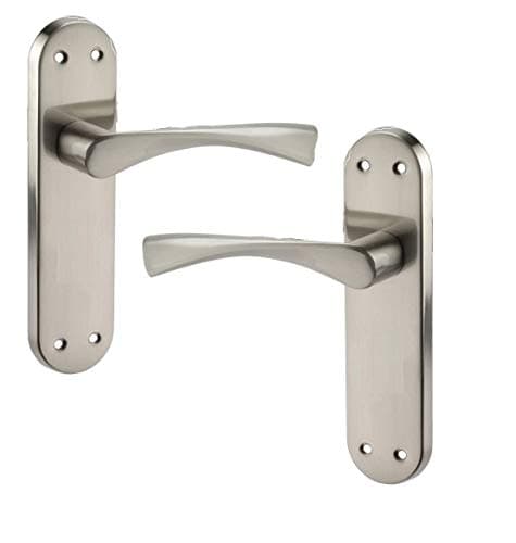 Image of Golden Grace Astrid Door Handles On Backplate Satin Stainless Steel Finish