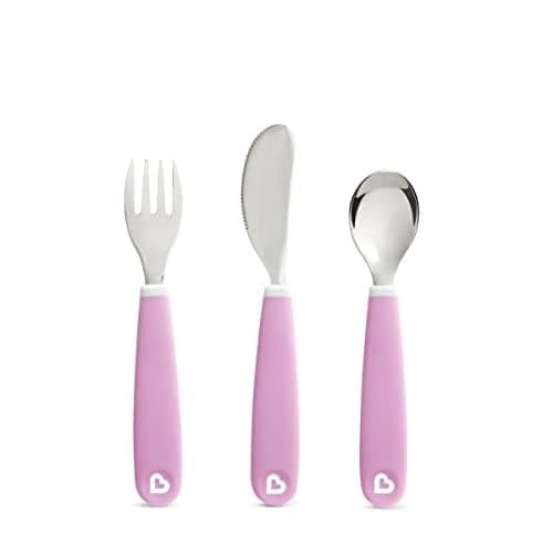 Image of Munchkin Splash Toddler Cutlery Set (Fork, Knife & Spoon), Purple | BPA-Free, Dishwasher Safe, Easy-Grip Utensils for Self-Feeding | Safe Flatware for Babies & Toddlers 18+ Months