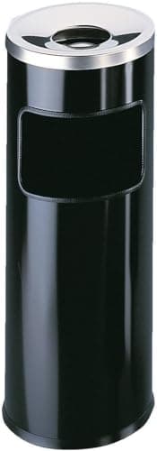 Image of Durable Metal Round Waste Bin with Ashtray Top - Black - Bin Capacity 17 Litres - Ashtray Capacity 2 Litres - Perfect For Sheltered Outdoor Areas