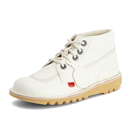 Image of Kickers Unisex Leather Alternative Kick Hi Classic Ankle Boots | Plant Based Material | Extra Comfortable | Added Durability | Premium Quality, White, 10 UK