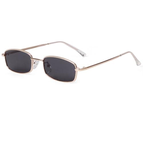 Image of Laurinny Retro Narrow Rectangle Sunglasses for Women Men Vintage 90s Small Metal Frame Square Glasses(Gold/Grey)