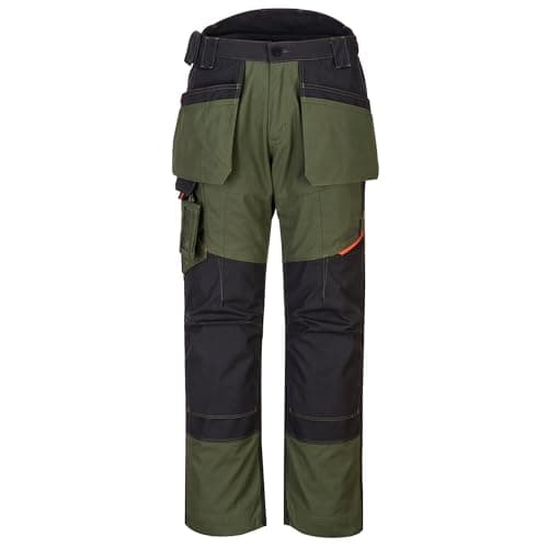 Image of Portwest T702 Men's WX3 Work Trousers - Stretch Fabric Workwear Utility Safety Trousers with Holster and Knee Pad Pockets Olive Green, 34