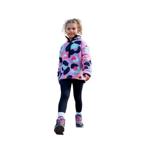 Image of OHS Half Zip Fleece Jacket Kids Leopard Print, Lightweight Warm Jumper Pullover Soft Girls Sweatshirt Casual Long Sleeve Fleece Top for Travelling Outdoor, Lilac