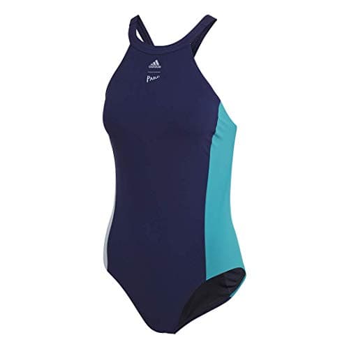 Image of adidas Women's Parley Hero Chlorine-Resistant Swimsuit, Legend Ink/Clear Mint, 28"