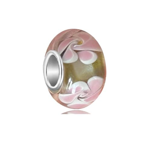 Image of 100% Authentic 925 Sterling Silver Murano Glass Charms, Flower Charms for Pandora Bracelets, Original Handmade DIY Bead for Women (color-10)