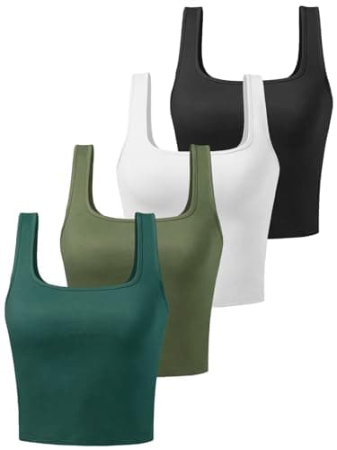 Image of BryticFlow Cotton Crop Tops for Women Tank Tops Ladies Square Neck Going Out Tops Gym Athletic Sports Shirts Exercise Undershirts 4 Pack Black/White/Dgreen/Olive M