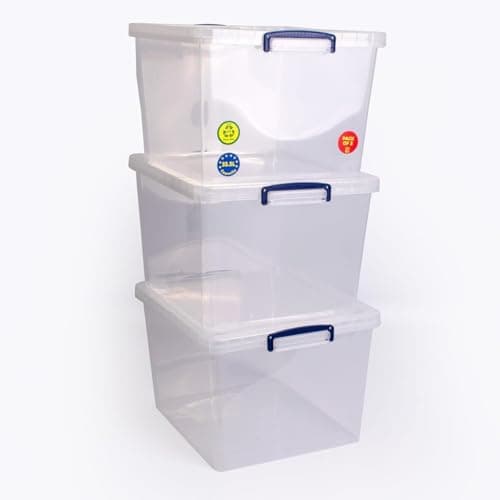 Image of Really Useful Box Nestable Plastic Storage 33.5 Litre Clear (Pack of 3)