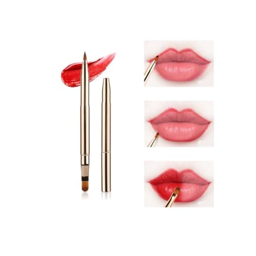 Image of Lip Brush for Lipstick Lip Liner Brushes Double-Ended Lip Brush Applicators Flat Lipstick Gloss Creams Portable with Cap for Women Girls As Christmas Gift and Halloween Makeup Tools (Gold)