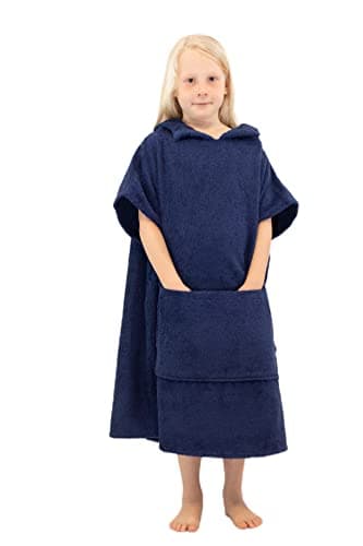 Image of ALLEN & MATE 100% Cotton Kids Changing Robe Surf Poncho, Safety Certified Oversized Hooded Wearable Towel for Boys & Girls (Navy Blue)