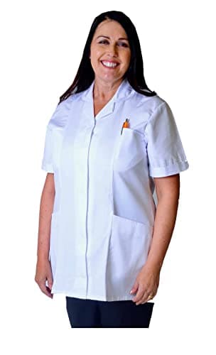 Image of Skywear T66 Ladies Tunic Tops - Women's Healthcare & Beauty Tunics for Women UK | Work Uniforms for Office, Salon, Nurse & Spa - Multicolor Short Sleeve Tops, White, 14