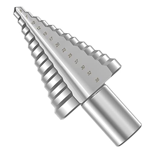 Image of flintronic Step Drill Bit 5mm-35mm, HSS Titanium Coated Double Slot Cone Cutting Drill for Sheet Metal Hole Drilling Cutting, Multi Size Hole Stepped Up Unibit for DIY Lovers Electrician
