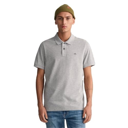 Image of GANT Men's Reg Shield SS Pique Polo Shirt, Grey Melange, 3XL