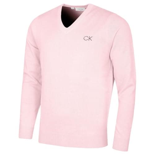 Image of Calvin Klein Mens V-Neck Tour Golf Sweater - Pink - XL
