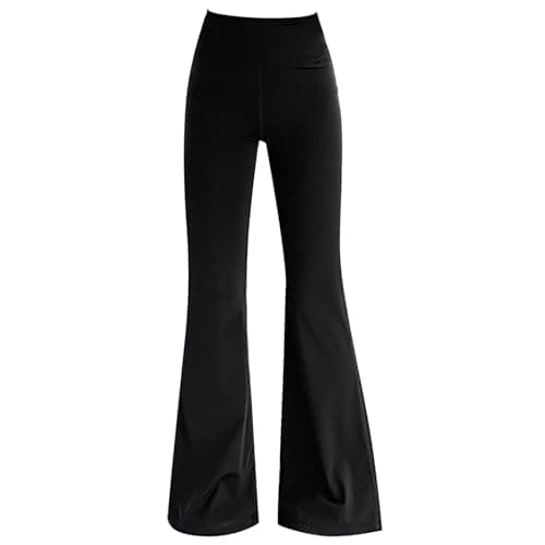 Image of Girls Black Flared Leggings School Trousers Stretchy High Waisted Flared Trousers Solid Full Length Slimming Bell Bottoms Soft Yoga Dance Pants Basic Casual Sweatpants (Black, 15-16 Years)