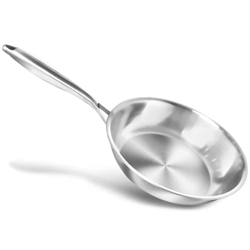 Image of HOUSLUX Frying Pan, Stainless Steel, Uncoated, Induction Compatible, Durable Handles, Easy Cleaning for All Hobs (23CM)